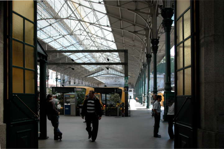 View from the waiting room of the train shed and tracks at the Central Station, Porto, Portugal