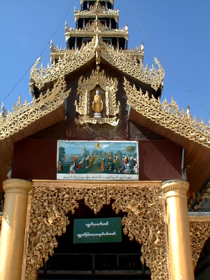 A temple decorated with painted bas-reliefs