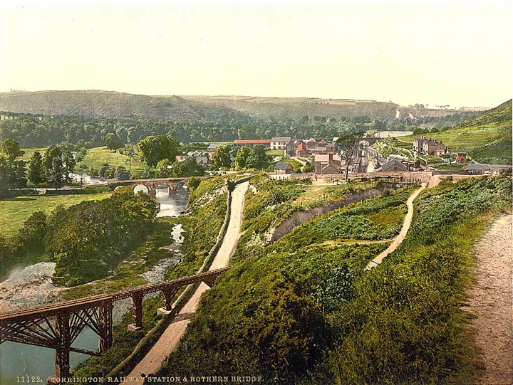 Railway station and Rothern Bridge, Torrington, England